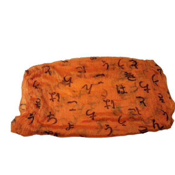 BRIGHT Orange Lightweight All Season Chinese Characters Crinkle Scarf - Picture 8 of 8